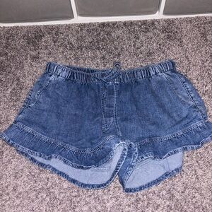 American Eagle Outfitters Blue Ruffle Hem Jean Shorts